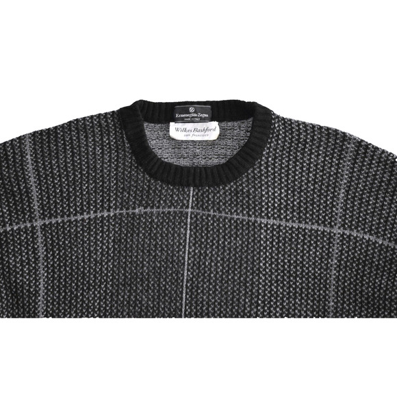 A8 Auth ERMENEGILDO ZEGNA 100% Cashmere Black & Grey Check Knit Sweater Size 48 - Picture 3 of 6